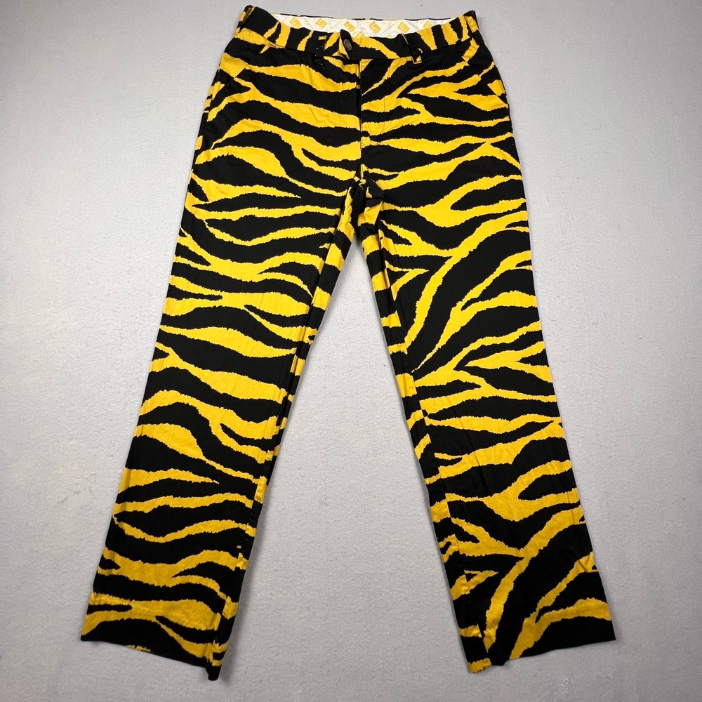 Loudmouth Golf Pants Mens 34x32 Yellow Black Tiger Stripe Animal Print Funky Pro